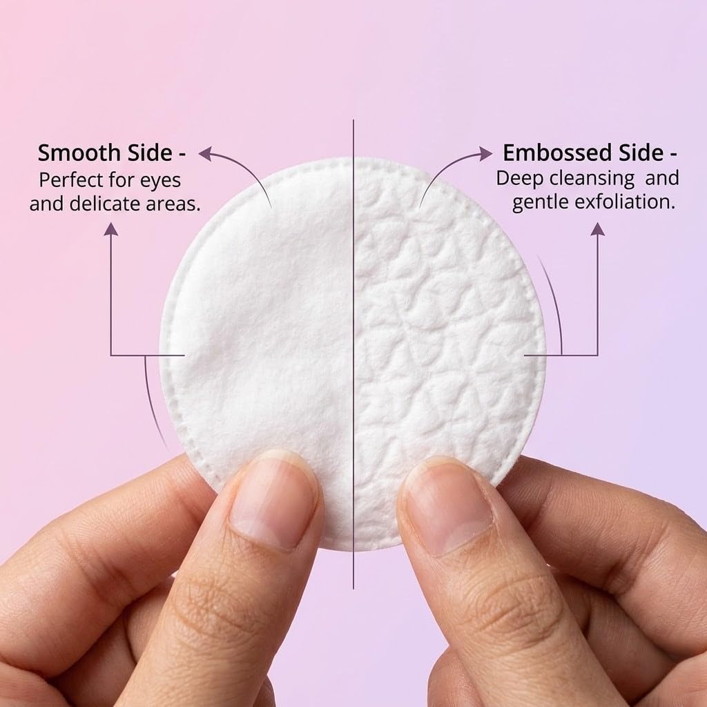 Premium Cotton Pads for Makeup Removal Round Pads - (Buy 2 Get 1 Free) Pack of 3 - White Cotton, with Aloe Vera Extracts, Embossed, Double Sided, for Skin Cleaning (80 Each)