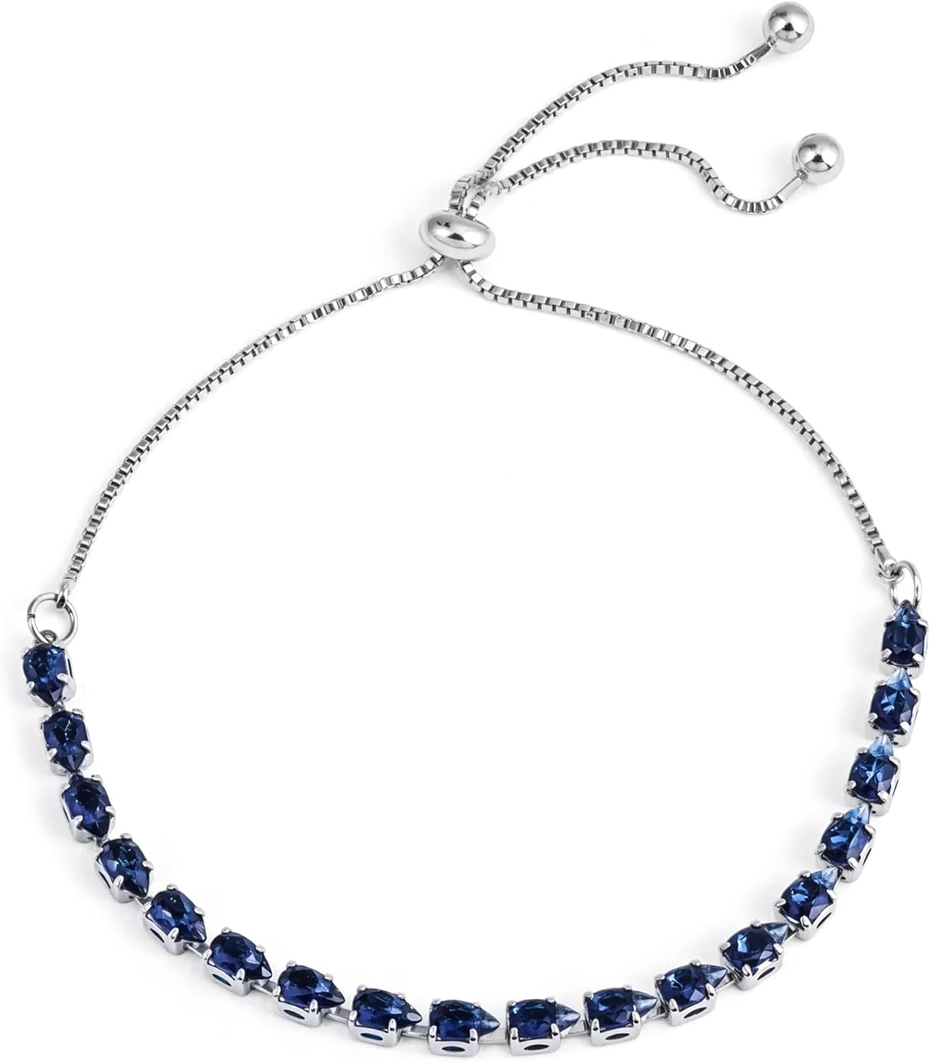 Blue Chain Bracelet for Women Adjustable Chain Bracelet with Teardrop Blue Rhinestone in Sterling Silver Plated Chain, Dainty Tennis Jewelry Gift for Her Mom Wife Anniversary Christmas Jewelry - Image 8