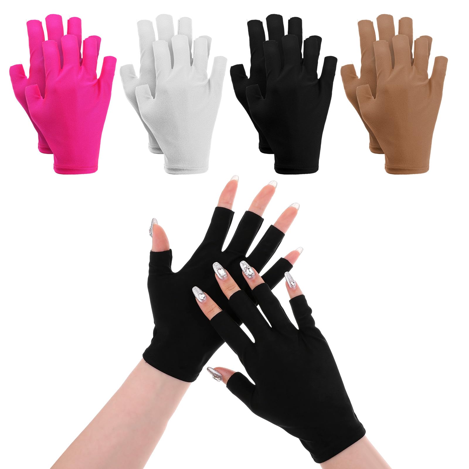 Bremorou 4 Pairs UV Gloves For Gel Manicures, Fingerless UPF UV Light Protection Gloves, Anti UVA UVB Gel Nail Lamp Glove for Gels Nail Lamp Fingerless for Prevent Hands from Harm for Women