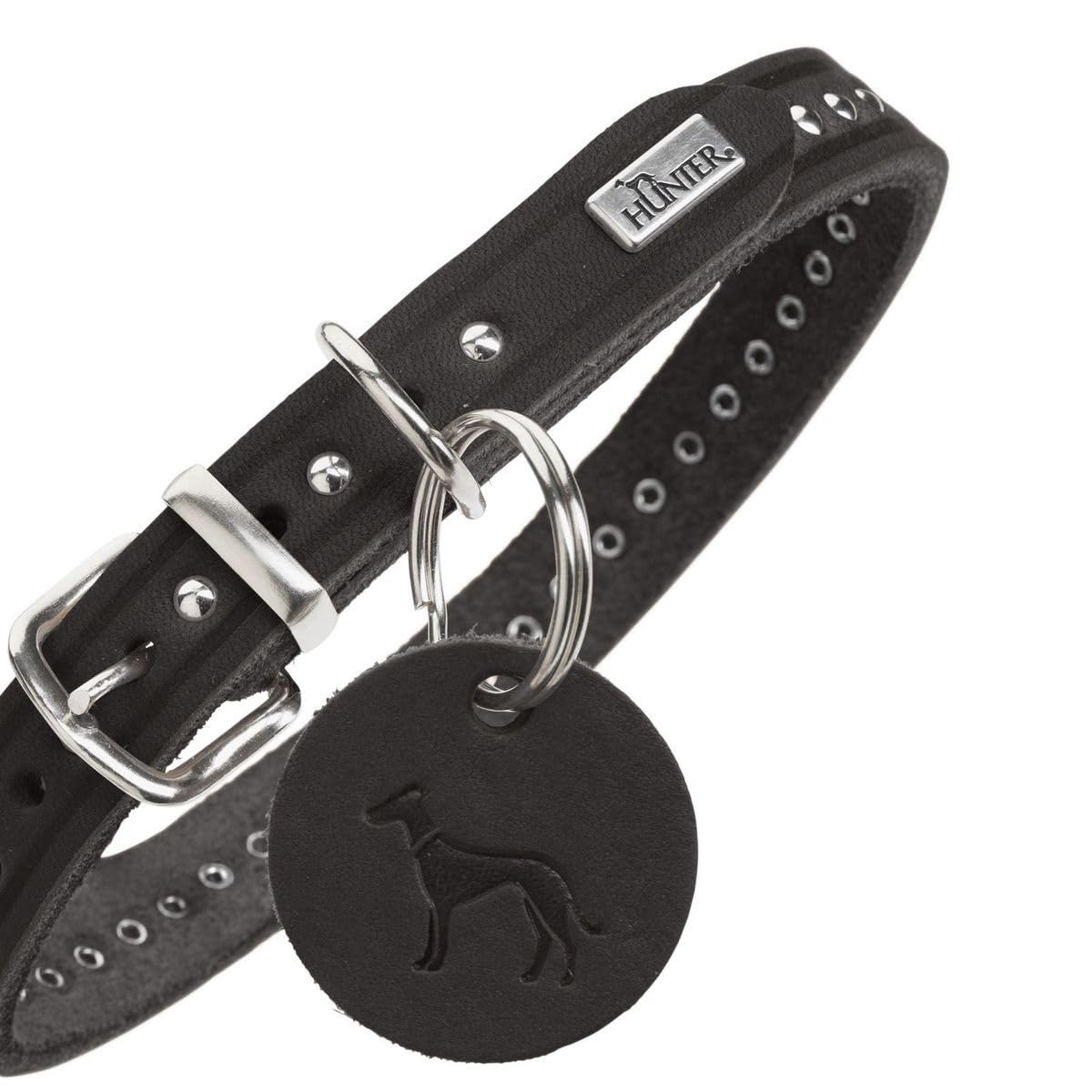 HUNTER Aalborg Style Dog Collar Colour: Black, Greased Full Cowhide Leather, Robust, Comfortable, Stylish Rivet Trim - Image 4