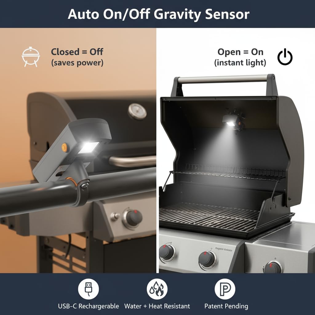 Yukon Glory Helles Grill-LED-Grill-Griff-Licht, wiederaufladbares LED-Licht, passend für die meisten Grills, wasser- und hitzebeständig, Outdoor-Geschenk, perfekt für Blackstone & Weber