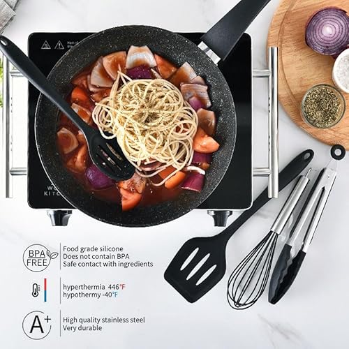 Miniatura 3 de Juego De Utensilios De Cocina De Silicona 15 Piezas Con Mango De Acero Inoxidable Resistentes Al Calor Y Antiadherentes Con Soporte Para Utensilios Aptos Para Lavavajillas Color Negro Sin Bpa