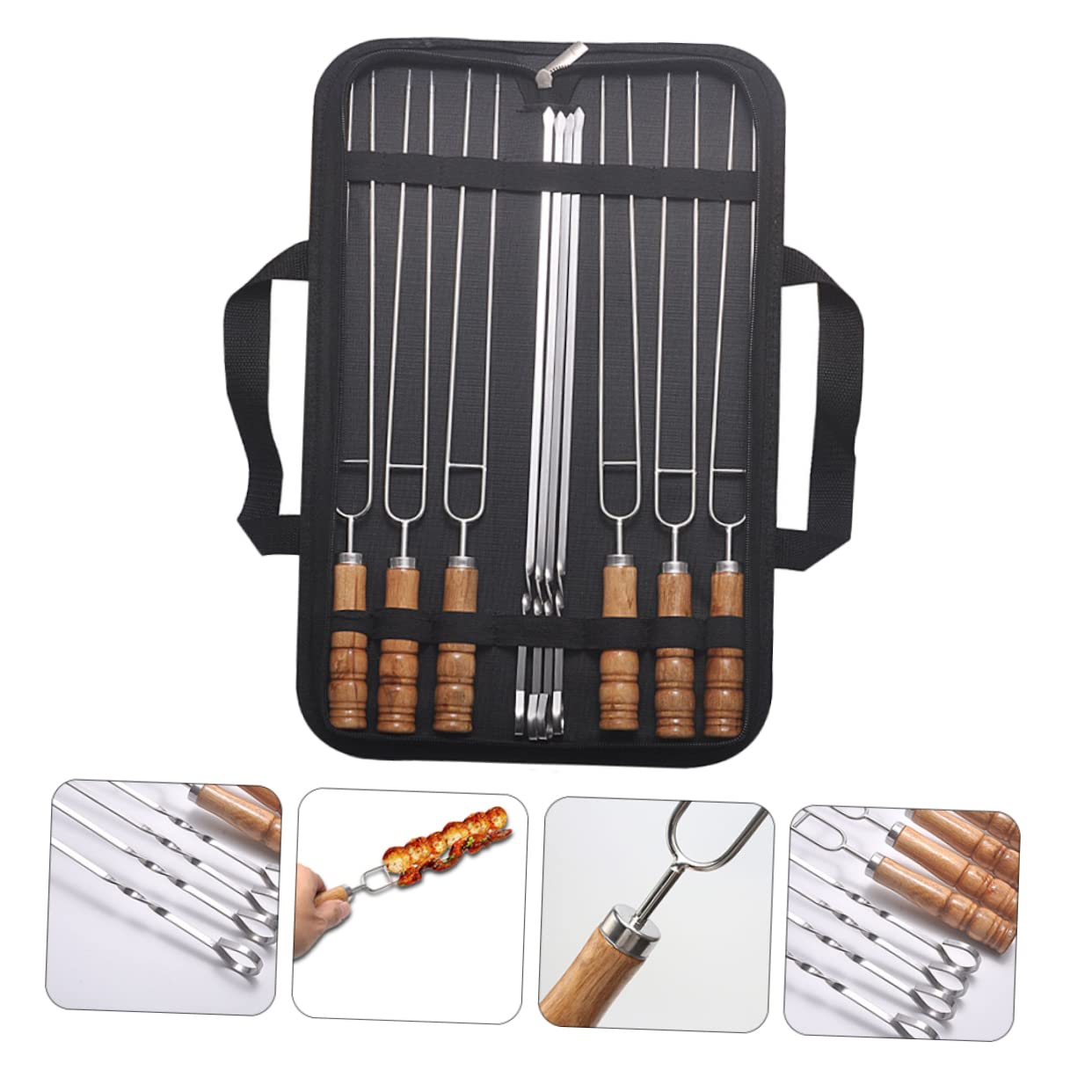10 pezzi Spiedini Barbecue in con in Legno Extra per Grigliate Sicure e Pratiche Spiedini per Carne e Verdure Riutilizzabili Facili da