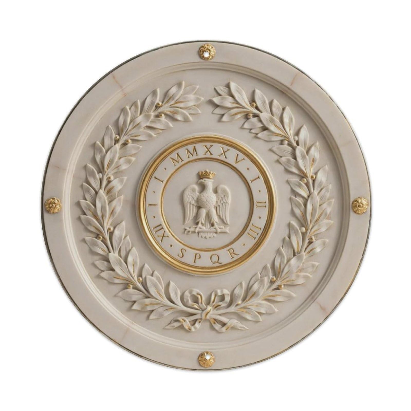 Greek Olive Owl 3D Marble Gold Round Metal Tin Sign Plaque