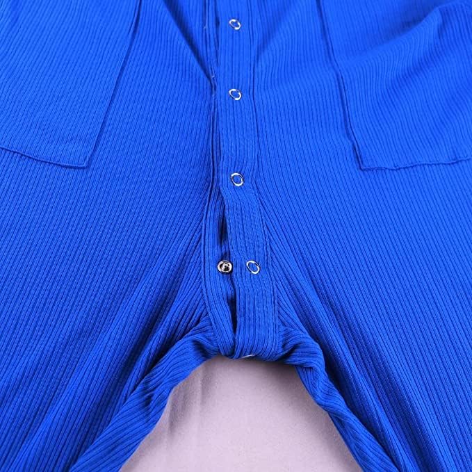Mens Long Sleeve Onesies Jumpsuit Nightwear Button Down One Piece Pyjamas - Image 4
