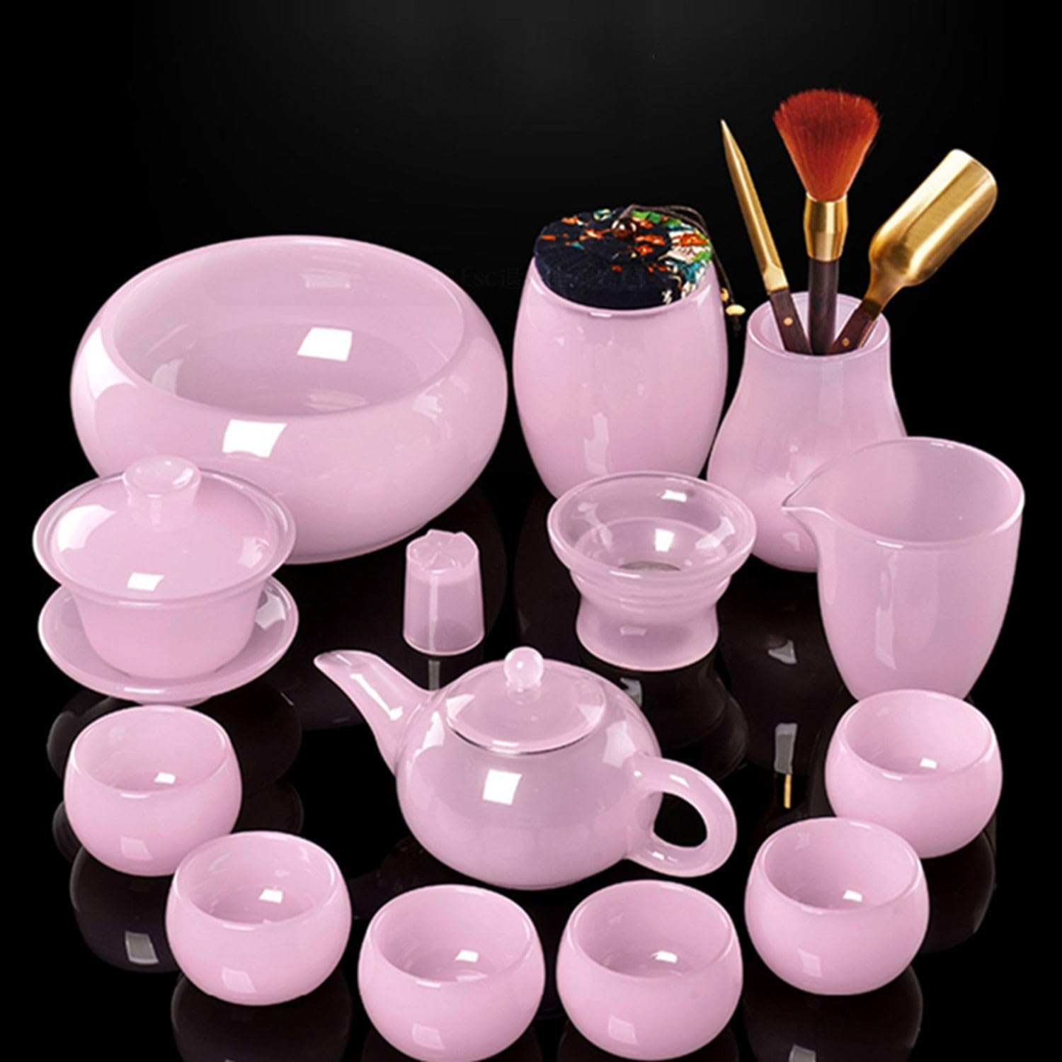 HWSYJapanese Tea Set Tea Set Tea Cup Set Glass and Jade Porcelain Tea Set, Household White Porcelain Kung Fu Tea Set(Color:B,Size:) (I) Interesting