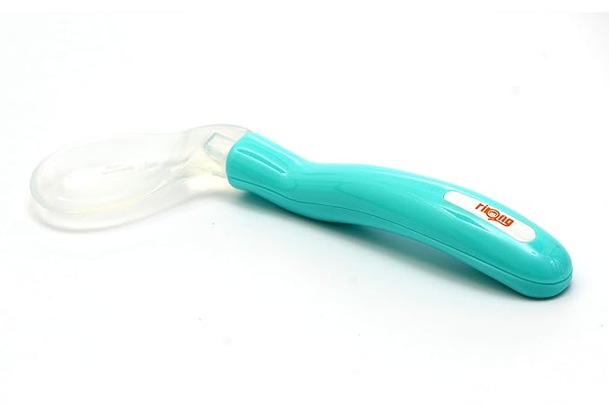 Rikang Right Handed Angled Silicone Baby Spoon, Multicolor (Pack of 2)