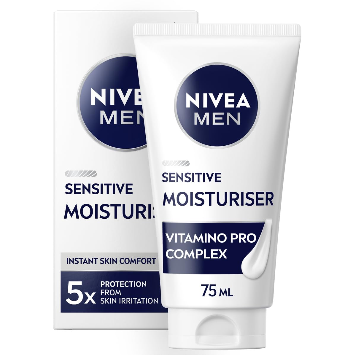 NIVEA MENSensitive Face Moisturiser (75ml), Hydrating Moisturiser with 0% Alcohol, Made for Sensitive Skin, Men's Skin Care Essentials