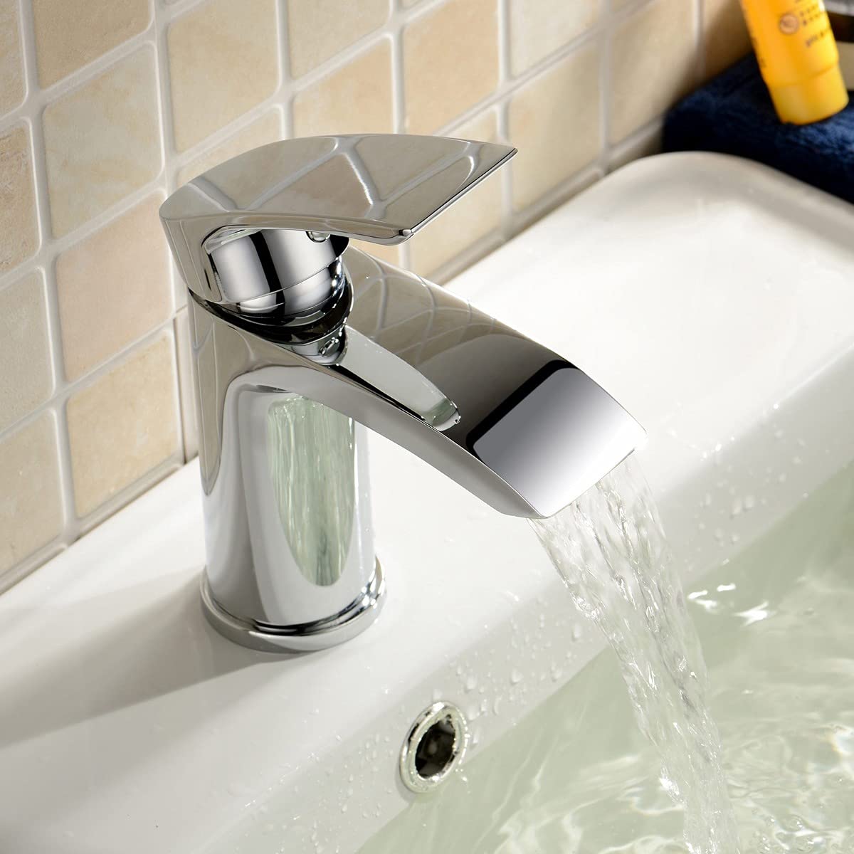 Nes Home Silver Vago Bathroom Waterfall Basin Mono Mixer Tap Chrome Brass Deck Mounted
