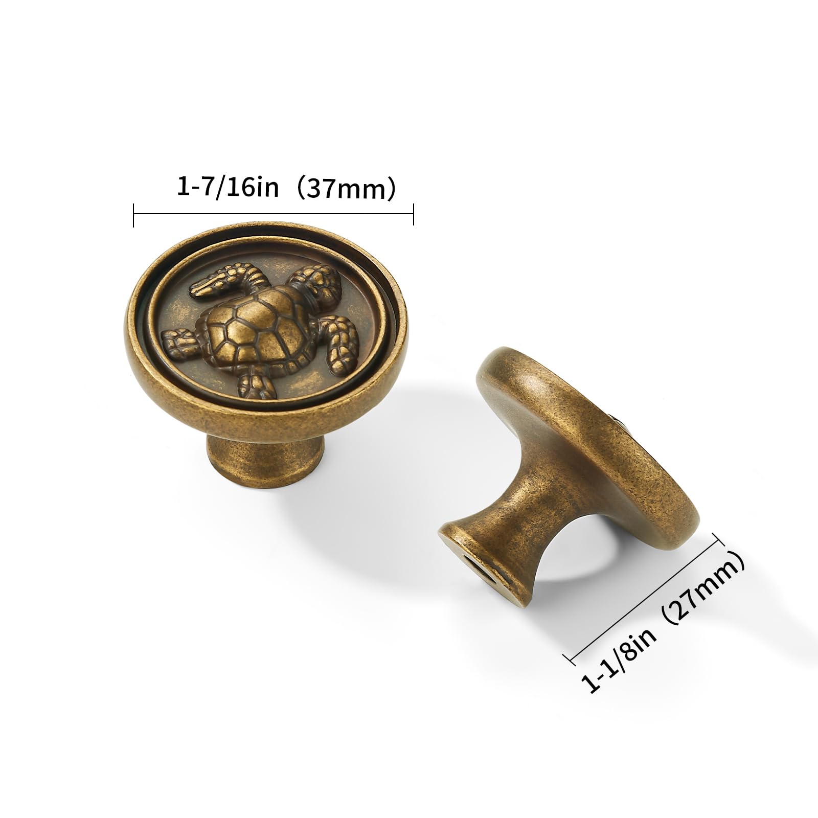 KHTUMEWARE-WG425 Round Knob, Antique Brass, 1-1/2 in (38 mm), 5-Pack in Antique Brass — KHTUMEWARE