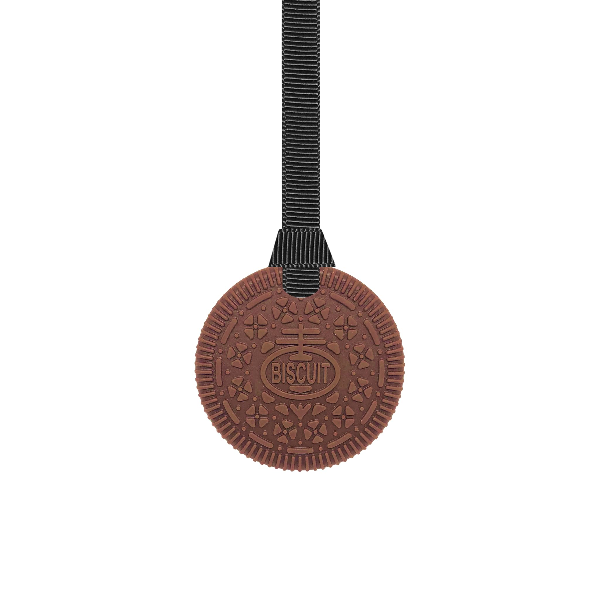 Sensory Oojamabobs - Biscuit Pendant chew Necklace - Autism - Brown & White with Lanyard (8 Designs Available!) (70cm, Plain Black)