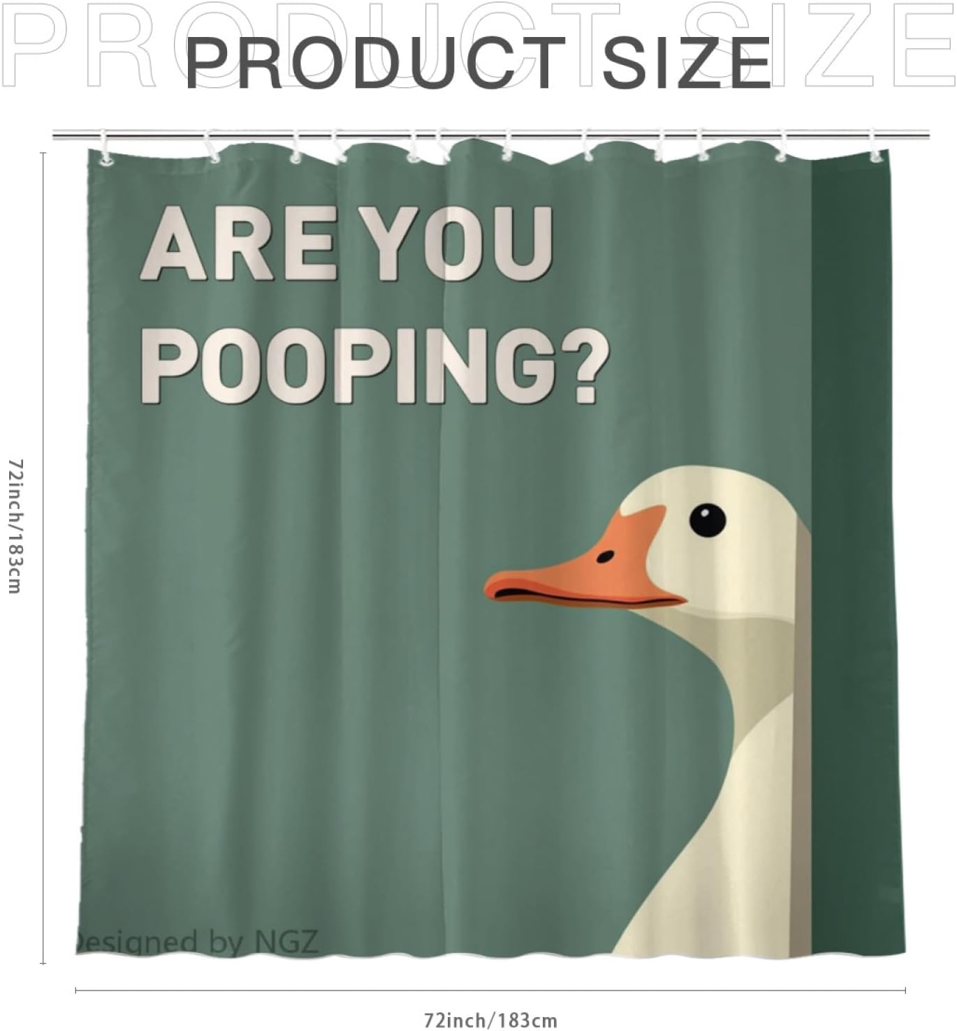 NGZ are You Pooping Duck Shower Curatin, Funny Duck Shower Curtain, Green Shower Curtain Set with 12 Hooks for Bathroom Decor, 72x72