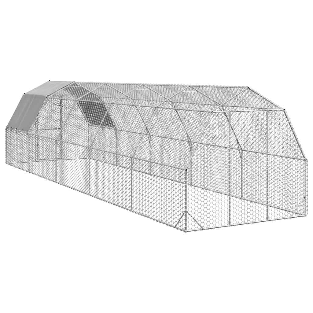 Kurnik z dachem z ocynkowanej stali, 2,5 x 10 x 2,25 m, wybieg do użytku na zewnątrz, wybieg do ogrodu i na balkon, ochrona kurcząt, kaczek, gęsi, odporny na warunki atmosferyczne dach PE