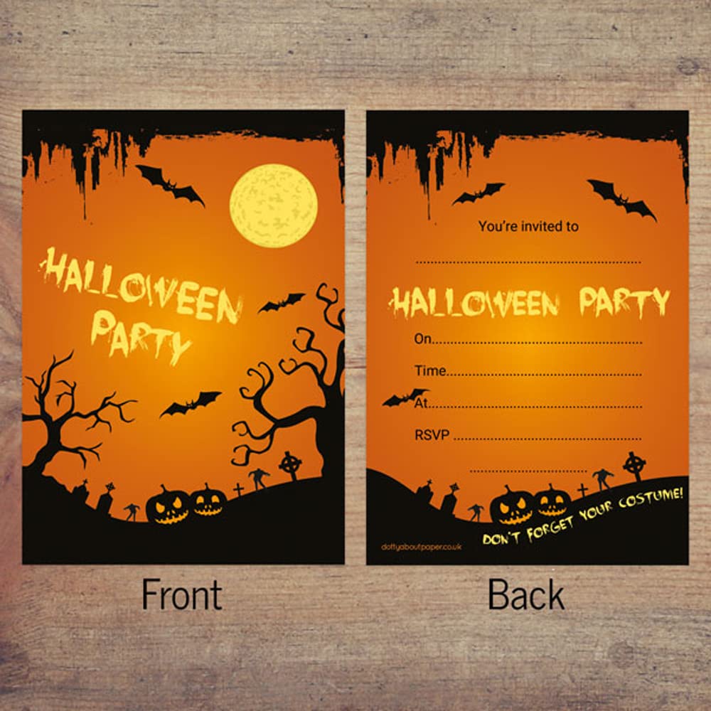 Dotty About Paper Boys Invitations Halloween Party - Graveyard Silhouette - Pack Of 10, Halloween Party, Kids Party, Fun, For And Girls. Ready To Write. Envelopes Included