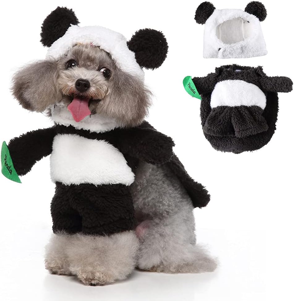 犬服 ペット服 帽子付き パンダ 新商品 コスプレ ハロウィーン ドッグ コスチューム おもしろ かわいい 人気 小型犬 出掛け 変身服 猫服 散歩 パンダに変身 中型犬 Xl 二足歩行 柔らかい