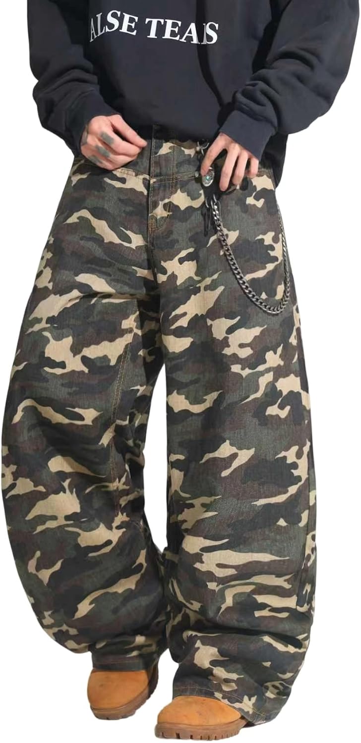 Mens Streetwear Hip Hop Baggy Jeans Wide Leg Skater Denim Pants Loose Long Trousers