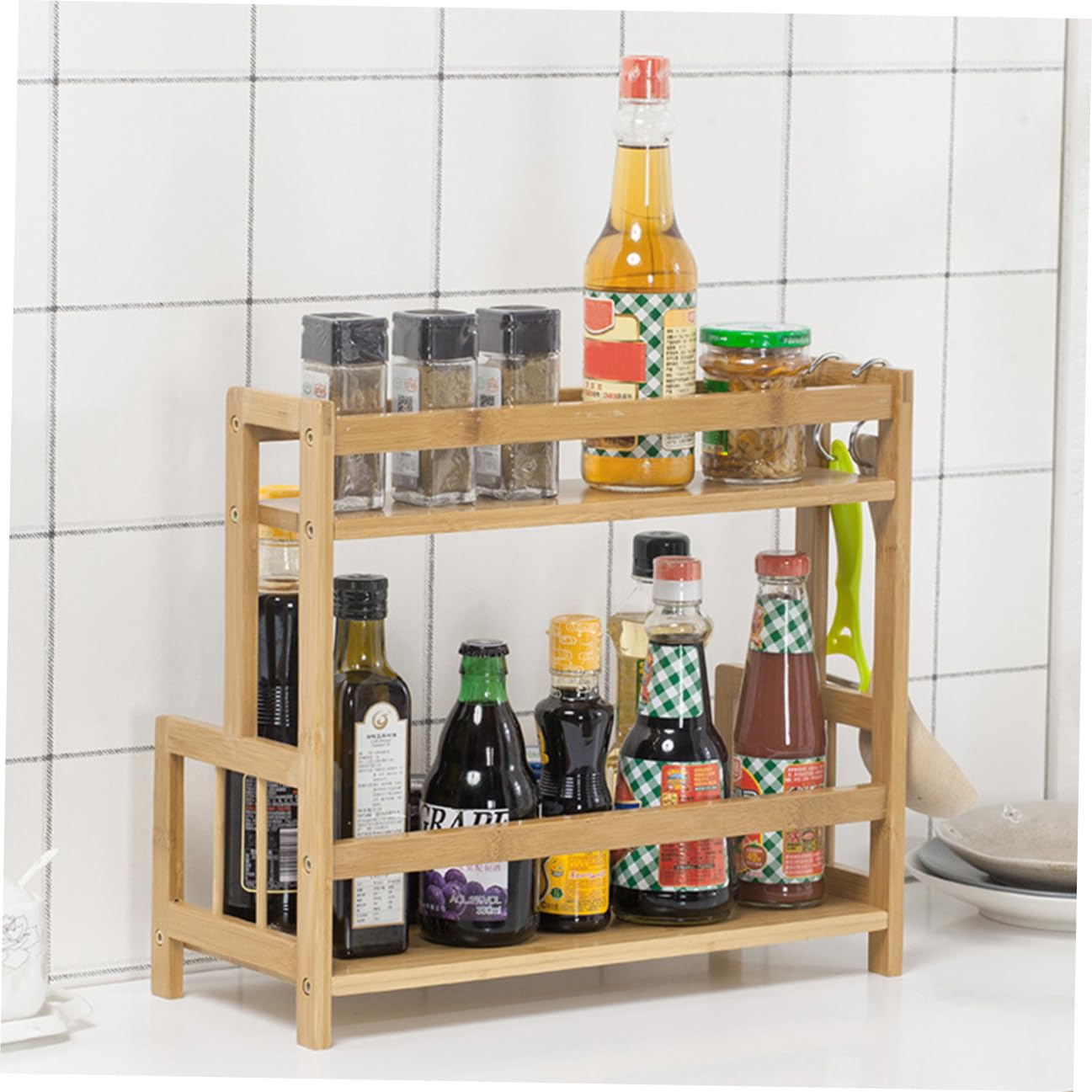 Ciieeo Étagère de Rangement à 2 Niveaux en Bambou pour Épices