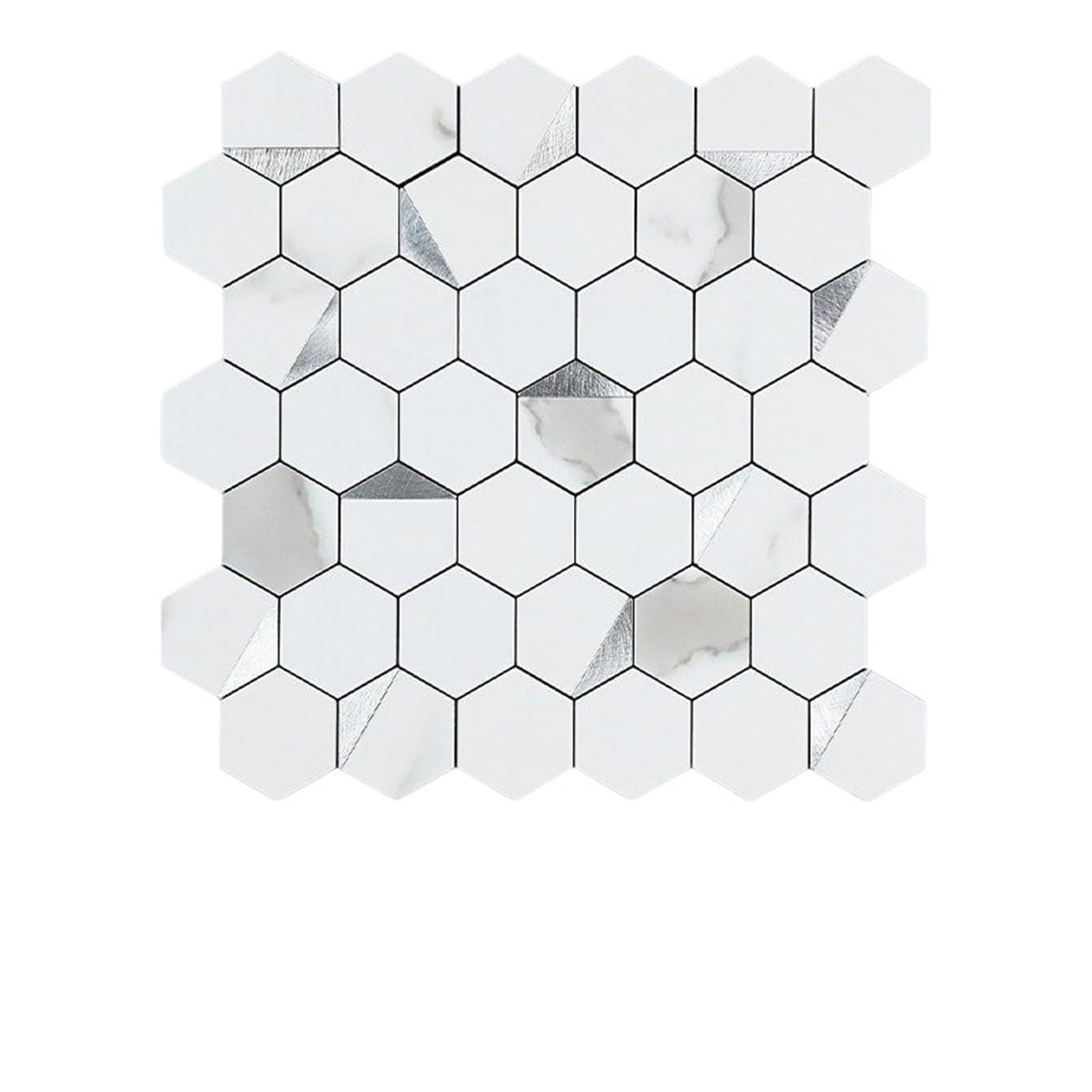Metal splashback Metal Mosaic Hexagonal Imitation Marble Pattern PVC Aluminum Composite Panel Wall Sticker for Background(ColoB)