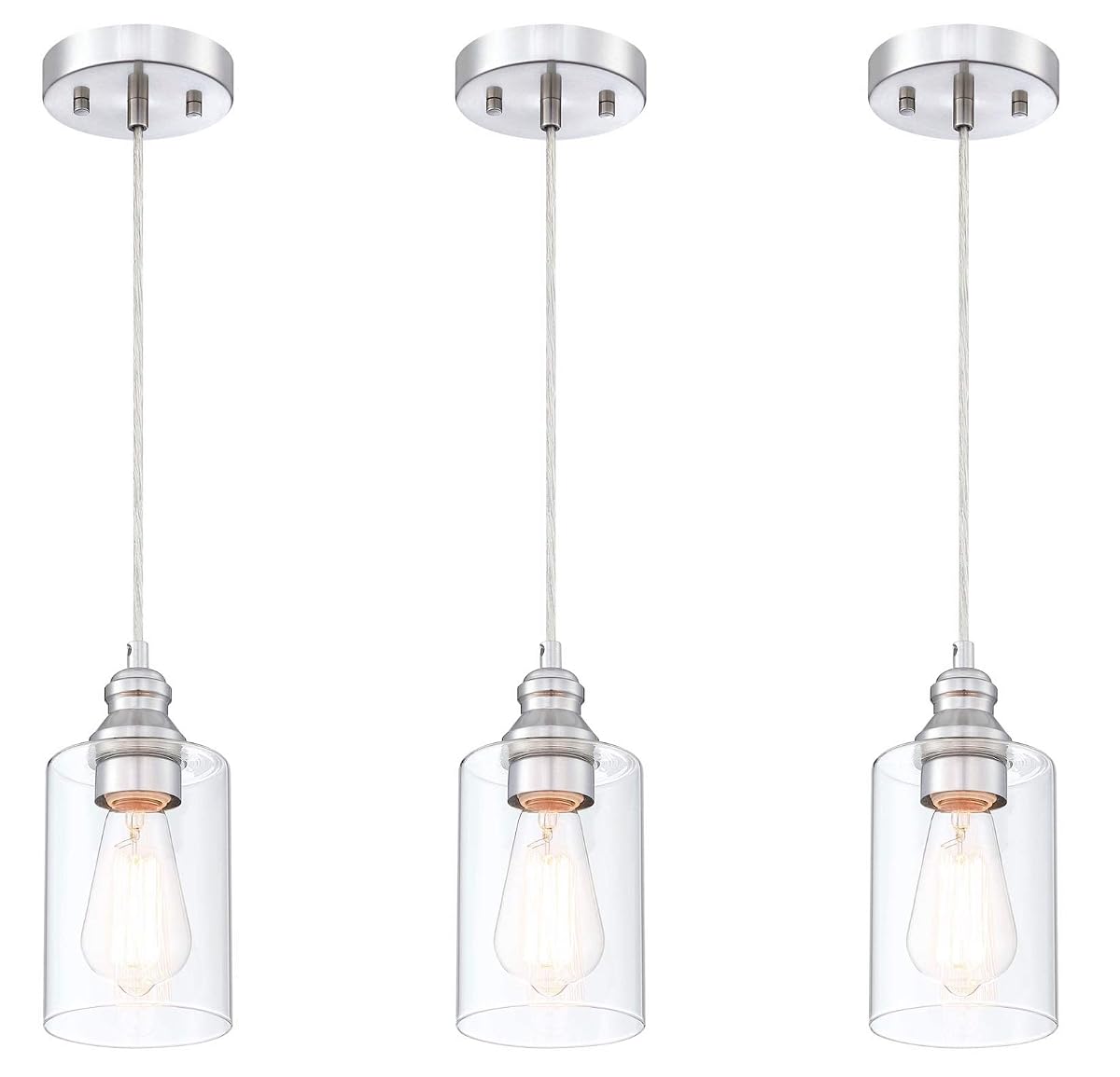 WISBEAM Pendant Lighting Fixture, Nickel Metal, E26 Base, 60W Max, 3-Pack, ETL