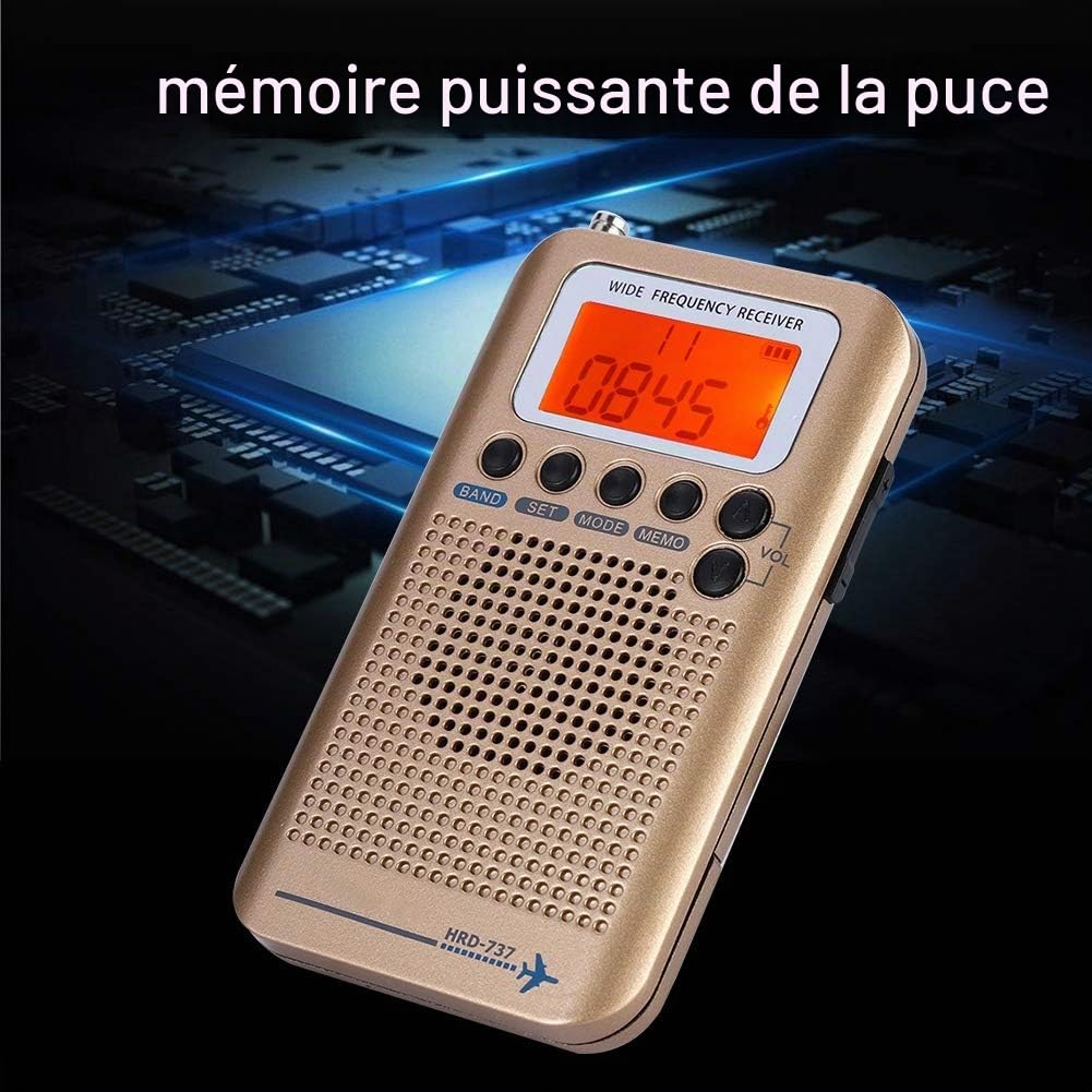 Diyeeni Récepteur Radio Multifonctionnel Portable Rechargeable Noir Jaune, FM/AM/CB/SW/VHF/Aviation, Haut-Parleur, Casque, Affichage LCD, Antenne Externe, Cordon