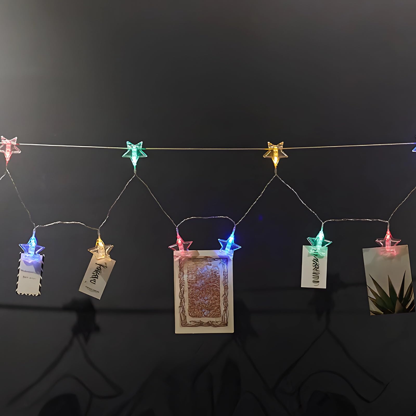LED-Lichterkette mit Stern-Clips, 10 m, 80 bunte Glühbirnen, USB-Stecker, Foto-Display für Schlafzimmer, Wände und Feiern