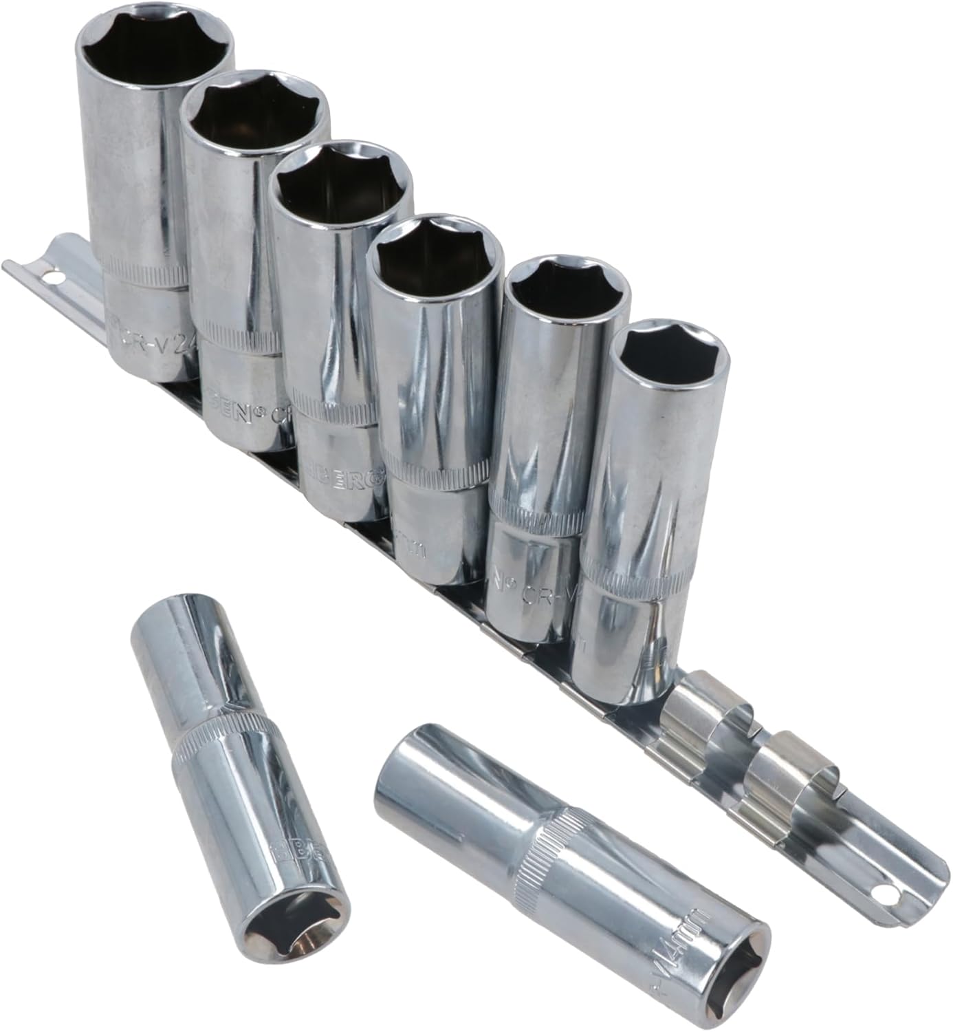 1/2" Drive Deep Metric Sockets 13mm - 24mm 6 sided on Rail 8pc By Bergen AU054