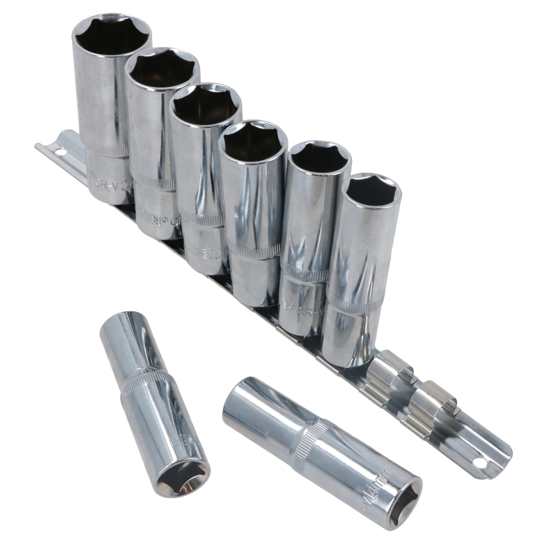 1/2" Drive Deep Metric Sockets 13mm - 24mm 6 Sided on Rail 8pc by Bergen AU054
