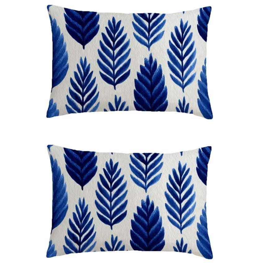 Housse de coussin 60x90cm lin imperméable bleu et taupe double face l-m691
