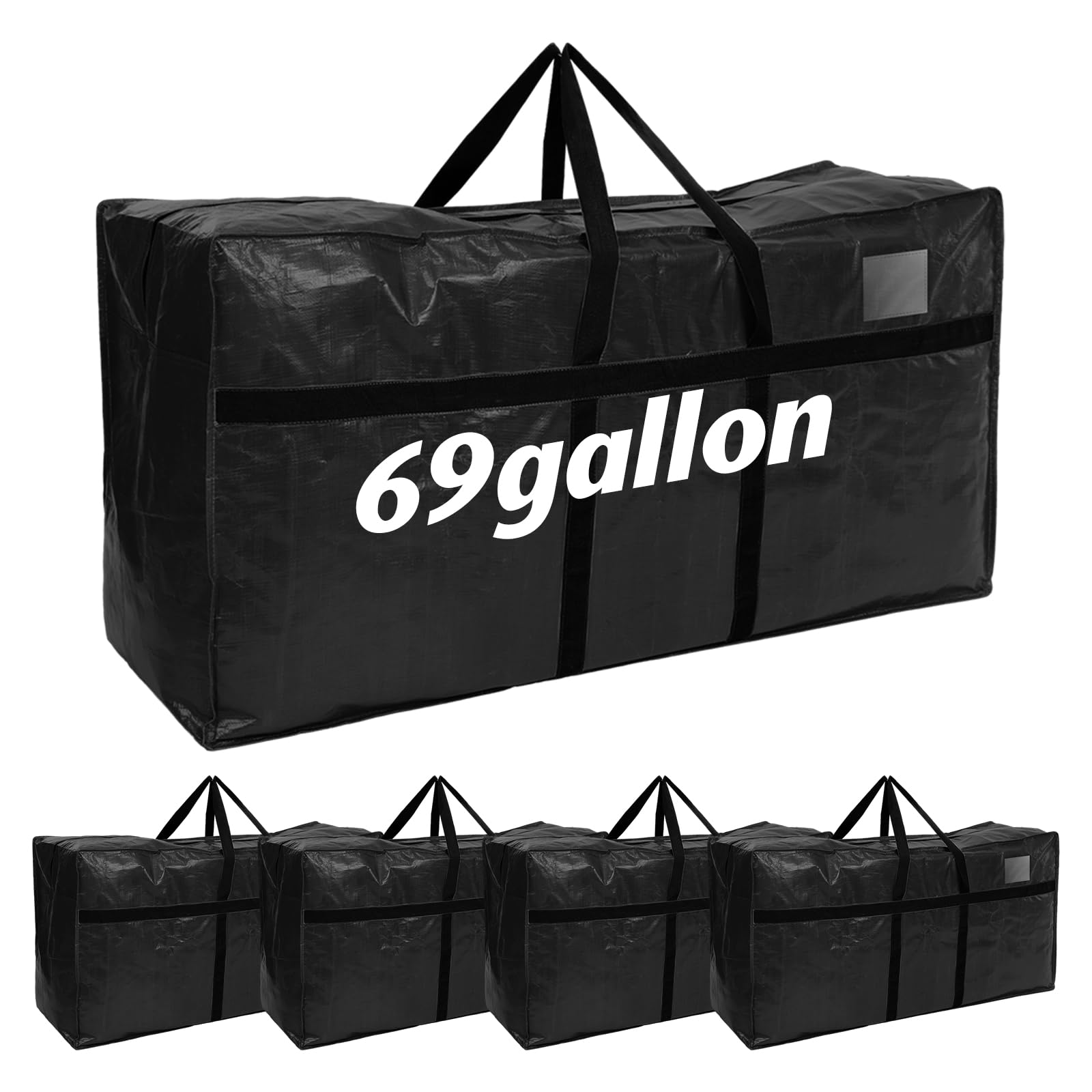 Photo 1 of Windyun 4 Pack 69 Gallon Extra Large Moving Bags XXL Heavy Duty Storage Bag with Strong Zipper Handle Jumbo Big Tote Box Foldable for College Dorm Travel Clothes Duffle Blanket Pillow(Black)