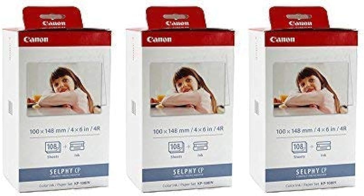 Canon KP-108IN Color AHPJNL Ink and 4x6 Paper Set, 108 Count (Pack of 3)