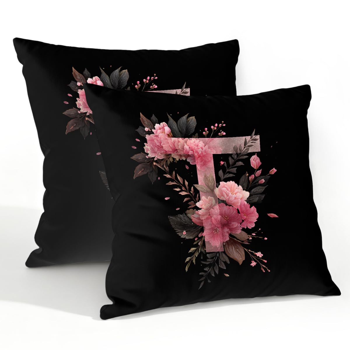 Outdoor Pillow Covers Waterproof Pillowcases 22x22in Set of 2 Boho Flower Alphabet T Decorative Throw Cushion Case for Couch Sofa Garden Patio Furniture