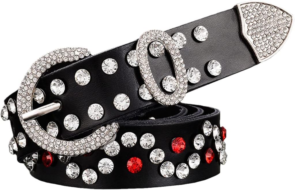 Genuine Leather Belts For Women, Luxury Rhinestone Female Second Layer Cow Skin Belts Width 2.8 Cm