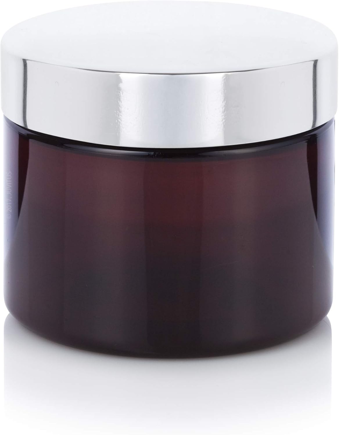 (12 pack) 6 oz Amber PET Plastic Jar Low Profile with Silver Metal Overshell Lid