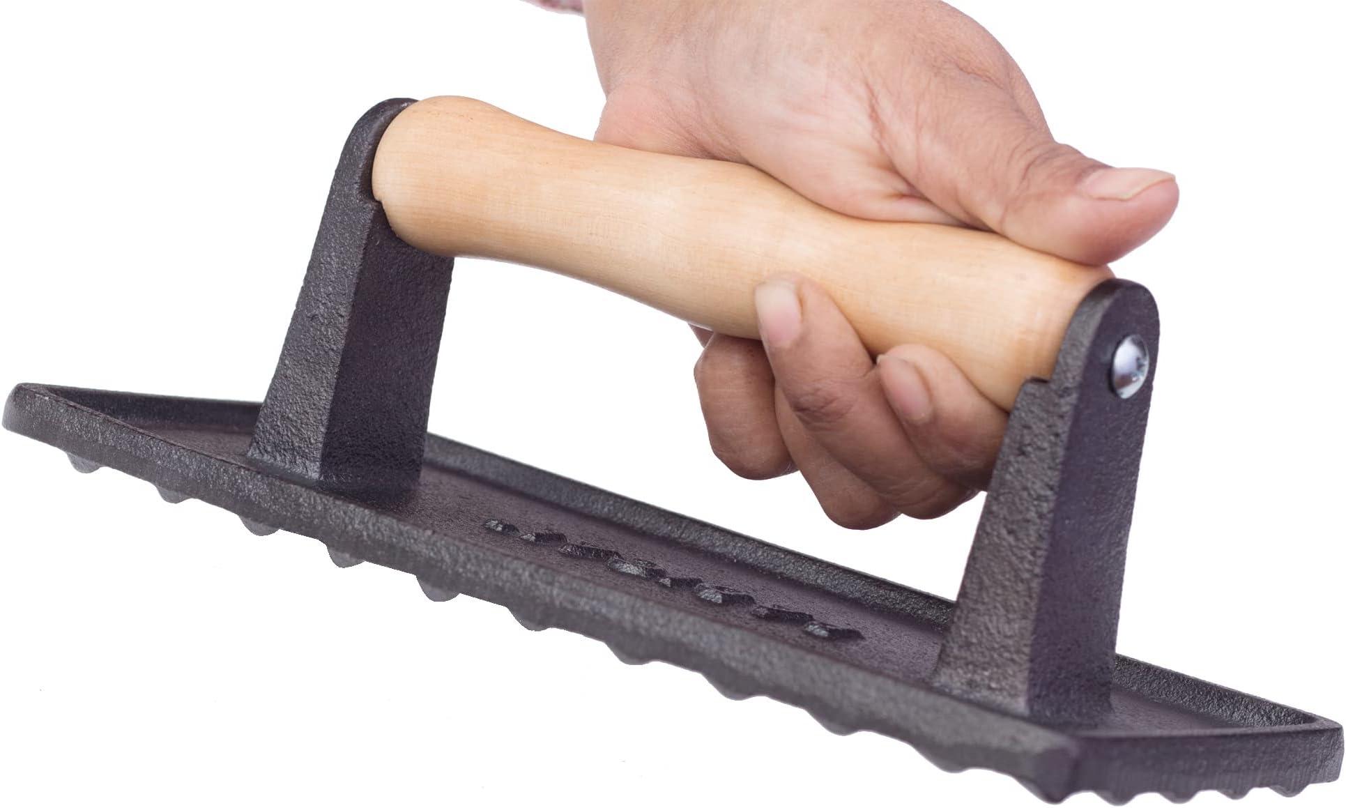 Burger Press Rectangle 9" x 4.25" Heavy Duty Cast Iron Grill Press with Wooden Handle | Pre-Seasoned Meat, Sandwich & Bacon for Kitchen & BBQ Grills