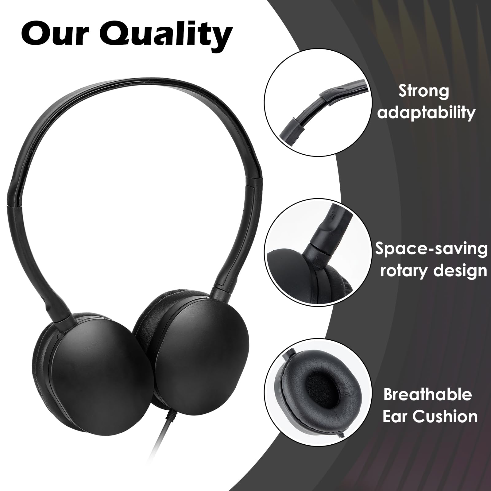 Auriculares para niños, paquete de 25 unidades para aula, escuela, juego de auriculares al por mayor para estudiantes, adolescentes, niños y adultos, conector de 3,5 mm (negro)