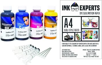 InkTec Sublinova Smart DTI Dye Sublimation Inks and Ink Experts Style Paper 100 Sheets Bundle Inc. Syringes