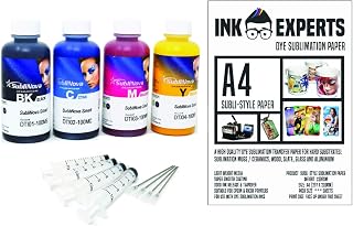 Ink Experts InkTec Sublinova Smart DTI Dye Sublimation Inks Style Paper (100 Sheets) Bundle Inc. Syringes