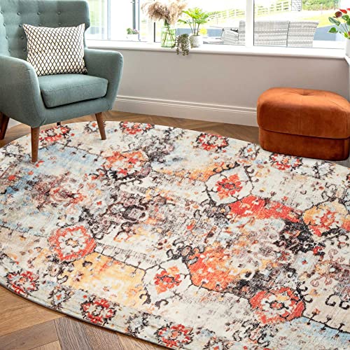 Agelmat Boho Rug 4'X6', Soft Large Tribal Area Rug Non-Slip Persian Distressed Oriental Bedroom Rug, Non-Shedding Print Washable Throw Carpet For Living Room Home #TOP4