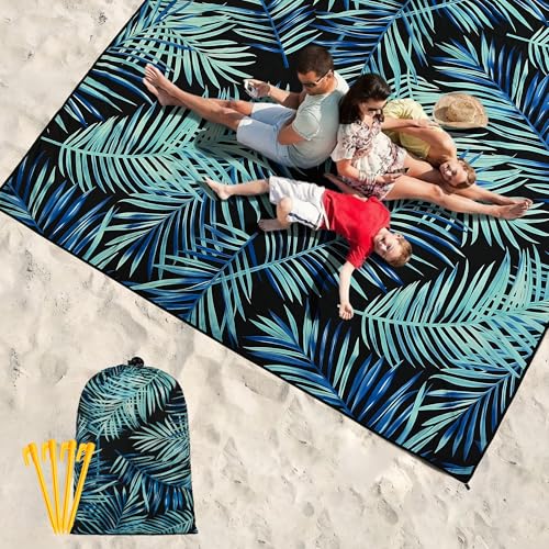 Image of WIWIGO Beach Blanket Mat Waterproof Sandproof for 2-8 Adults Quick Drying | Extra Large Windproof Sand Outdoor Blanket for Travel Camping Hiking Picnic Festival, Family Vacation Accessories Must Have