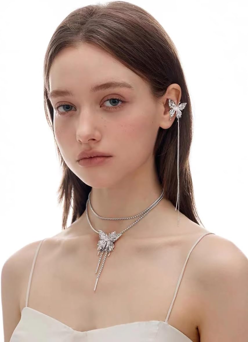 Silver Butterfly Long Chain Necklace, Adjustable Metal Y Necklace for Women Multi-purpose Butterfly Necklace Waist Chain Fashion Accessories Jewelry for Women - Image 3