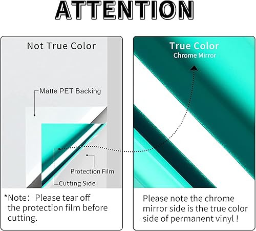 Miniatura 2 de Lya Vinyl Rollo de vinilo permanente de espejo cromado, 12 x 8 pies, vinilo autoadhesivo de PET verde para Cricut, Silhouette Cameo, rollo de vinilo