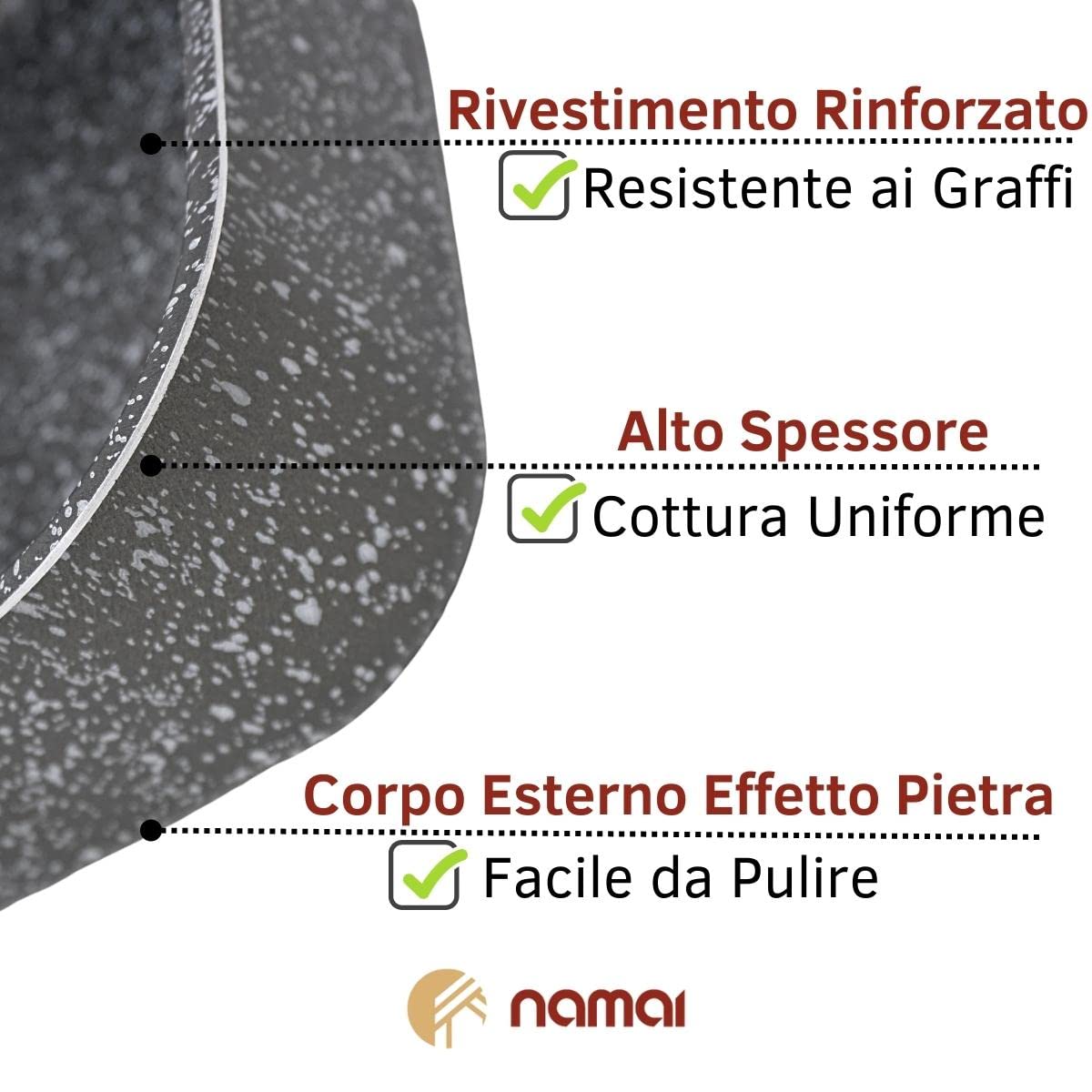 NAMAI - Teglia Forno Quadrata, 40CM x 40CM x 7CM H, Lasagnera Antiaderente, Alluminio Resistente, Adatta In Lavastoviglie, Made In Italy (38cm x38cm)