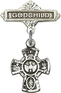 Sterling Silver Baby Badge with 5-Way Charm and Godchild Pin