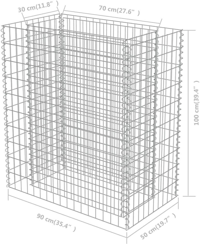 vidaXL Gabion Plant Basket Galvanised Steel 90 x 50 x 100 cm Raised Bed Stone Basket