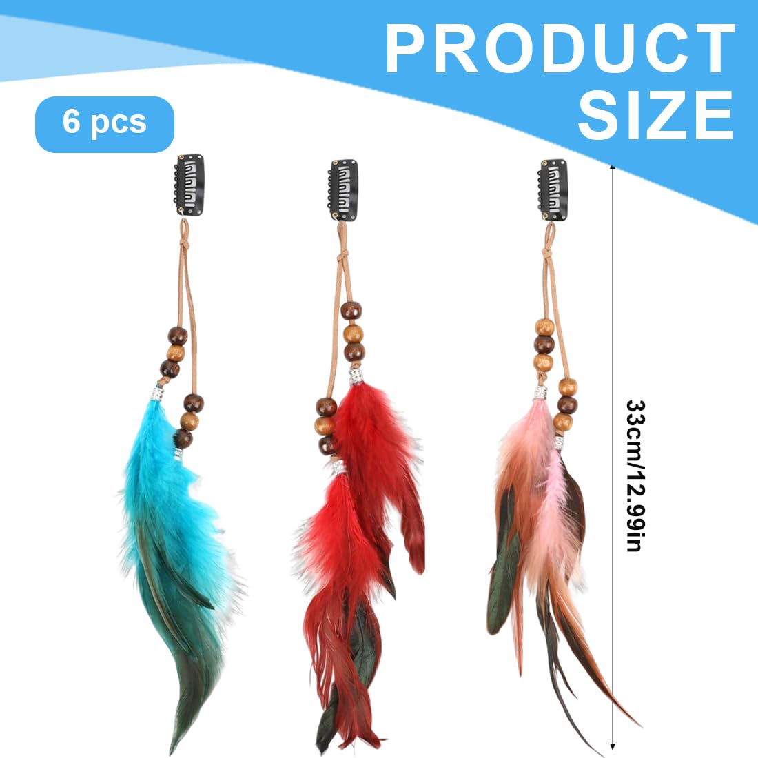 UZEXYO 6 PCS Boho Feather Hair Clips, Boho Hair Extensions DIY Accessories Hippie Hairpin Headdress for Women - Image 2