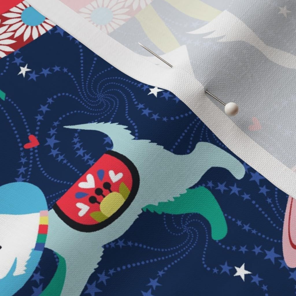 Spoonflower Fabric - Folk Art Scandinavia Space Dogs Cat Planets Moon Scandinavian Printed on Petal Signature Cotton Fabric Fat Quarter - Sewing Quilting Apparel Crafts Decor