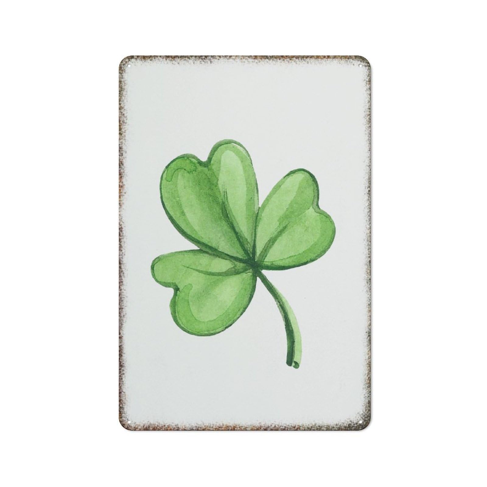 Watercolor Green Clover Art Metal Plaque Retro Farmhouse Style Household Wall Art Decorative Warning Sign 8x12 Inch