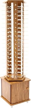 Rotating Eyeglass Display Stand, Floor-standing Glasses Storage Stand with Wheels, 72/90/108 Pairs Wooden Sunglasses Organizer Eyewear Hanging Rack for Retail Shop Dark Brown, 90 Pairs