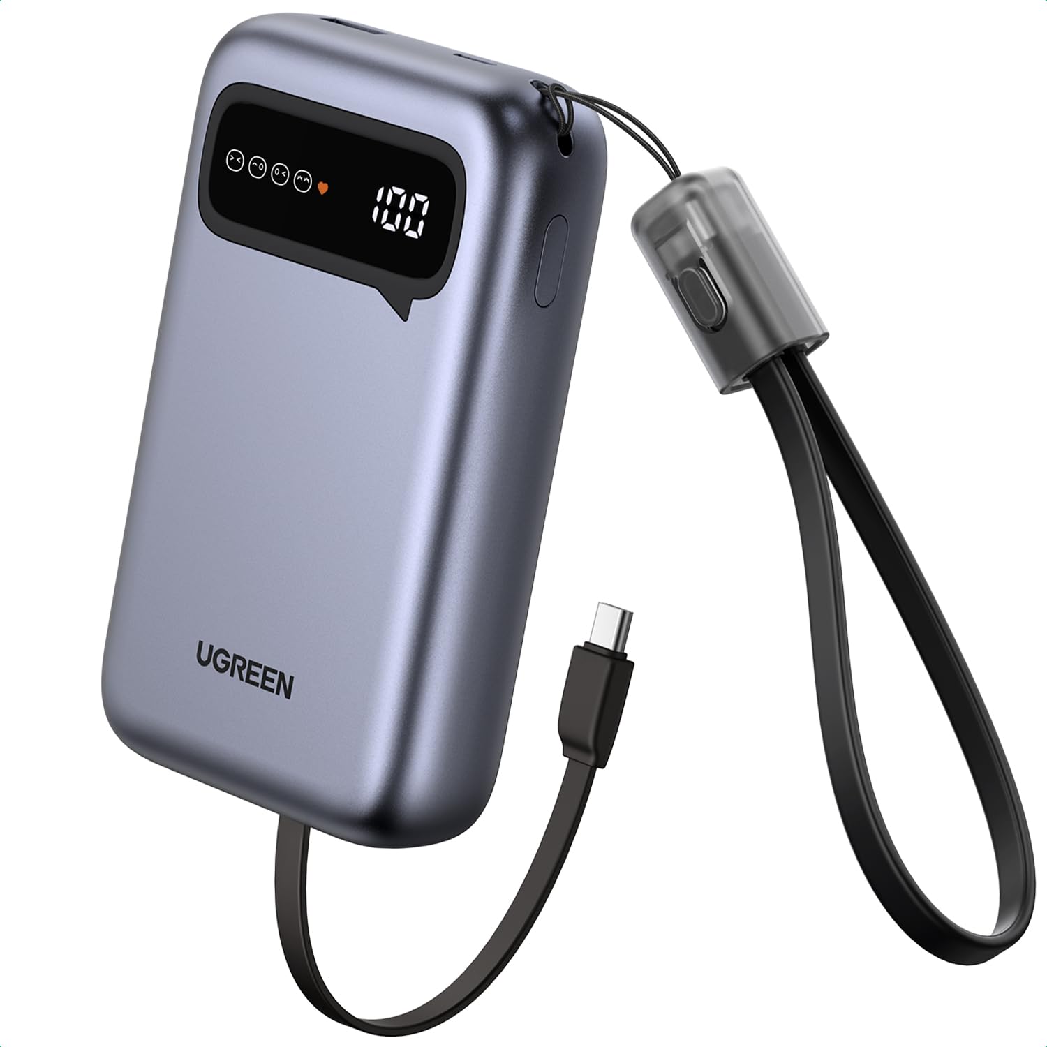 UGREEN Power Bank, 20000mAh Powerbank 22.5W Max mit 2 integriertem USB-C Kabel, 2C1A mit Digitales Display, Externer Handyakkus für iPhone 16 Pro Max/15/14, Galaxy S24 Ultra S23 und mehr（Schwarz）