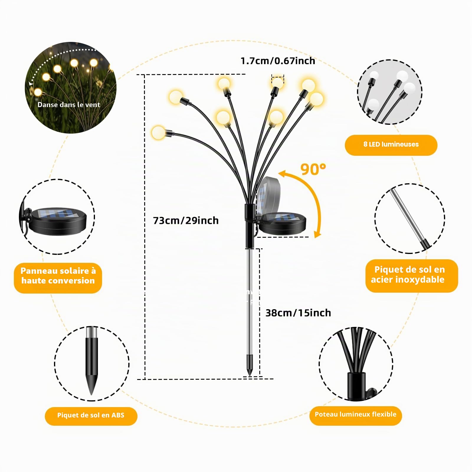 SCNNC Lampes Solaires Lucioles Exterieures Jardin, 8 LED Lumière Solaire Extérieure Luciole IP65 Étanche Blanc Chaud, Firefly Lampes Solaires Extérieures pour Jardin Balcon Allée Terrasse, 4 Pièces